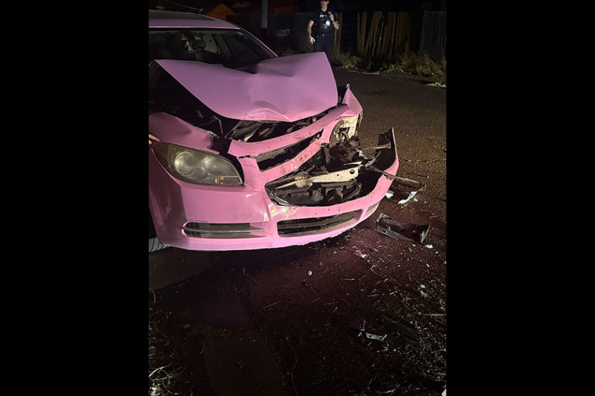 The front of a 2009 Chevrolet Malibu damaged after a hit and run Monday morning. | Courtesy Justin Martin