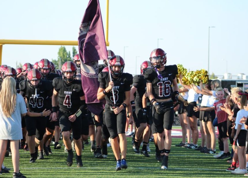 Rigby players enter the field at the start of Friday's game. | Allan Steele, EastIdahoSports.com