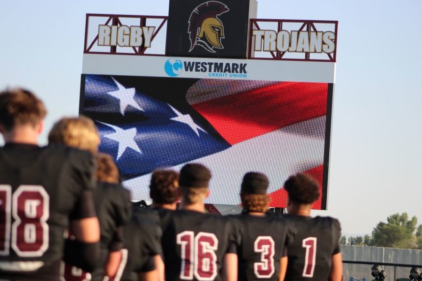 Rigby players line up for the National Anthem prior to Friday's game. | Allan Steele. EastIdahoSports.com