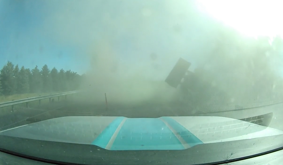 Dash cam footage from MVP rentals showing the first semi-truck hit the Porterville Road Bridge. | MVP Rentals