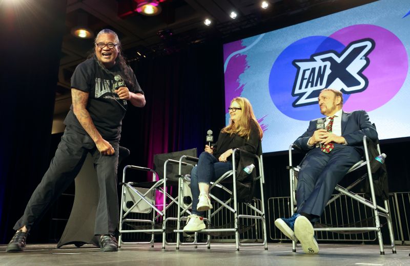 Actors Lawrence Makoare, Miranda Otto and John Rhys-Davies speak on the "Lord of the Rings" panel at FanX at the Salt Palace Convention Center in Salt Lake City on Thursday, Sept. 25, 2025.