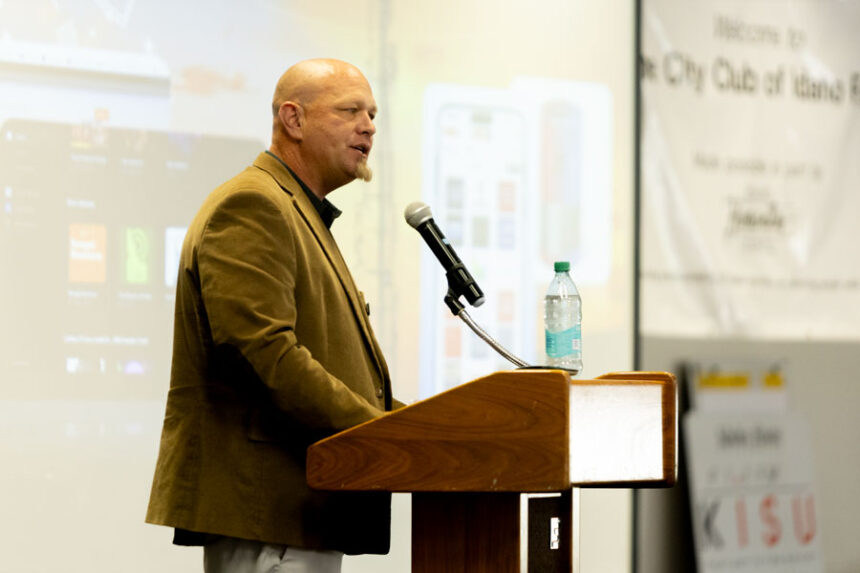 Jamon Anderson, KISU-FM Station Manager, speaking at the City Club of Idaho Falls during the "When the Signal Fades: Public Broadcasting's Future" discussion. | Daniel V. Ramirez, EastIdahoNews.com