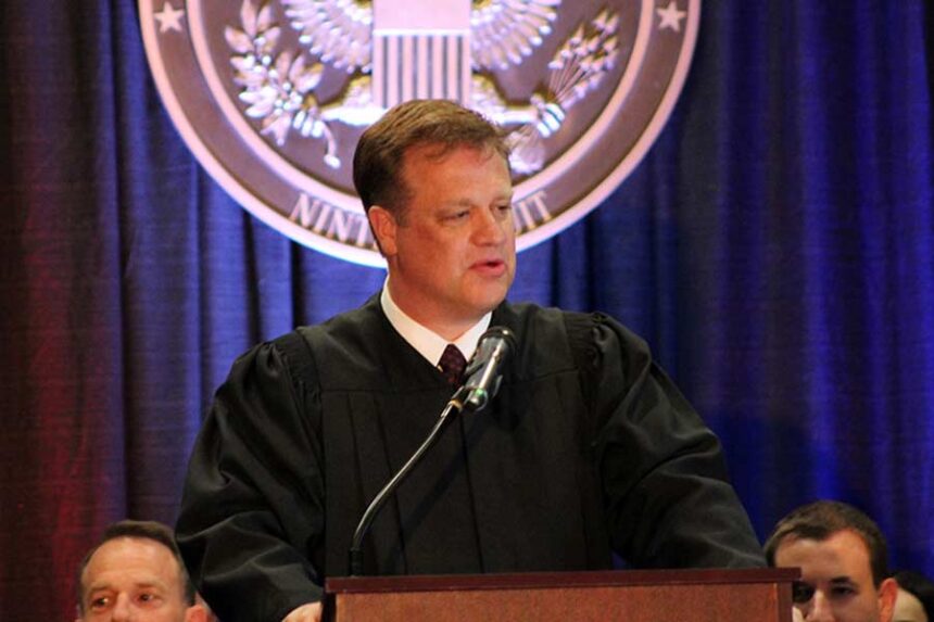 Judge Ryan D. Nelson addresses an audience of roughly 300 people after taking the Oath of Office in Idaho Falls six years ago. | EastIdahoNews.com file photo
