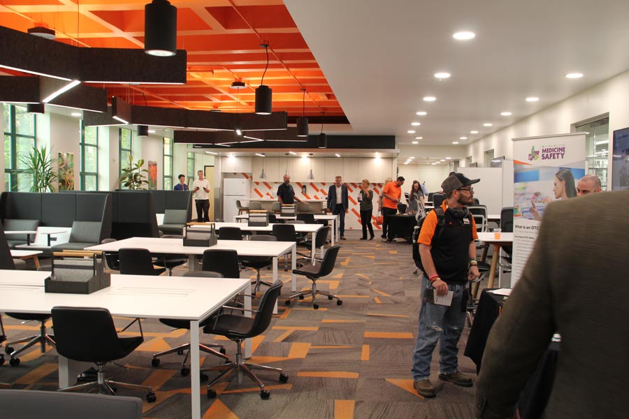 The student lounge on the third floor of Leonard Hall.