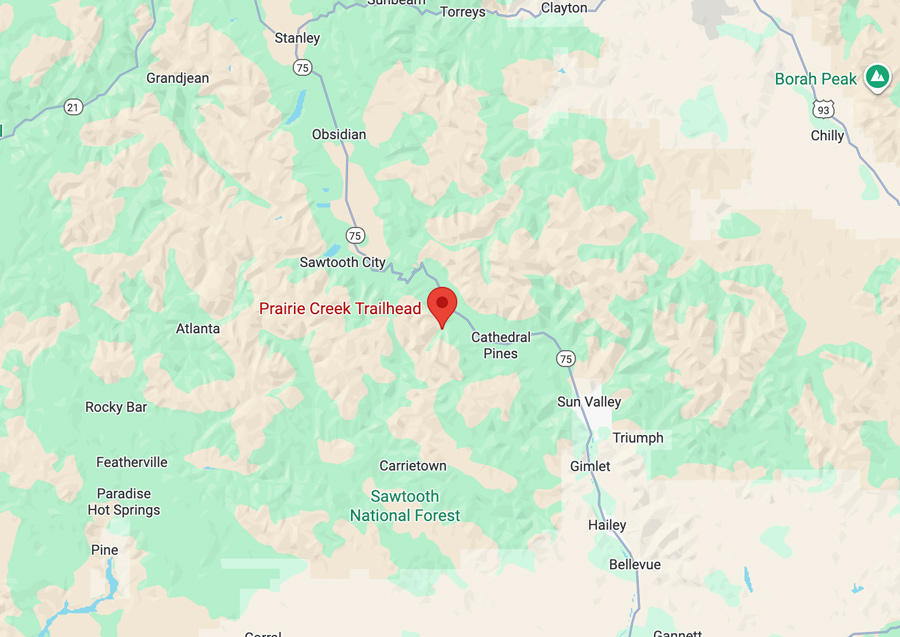 Map of the area around Prairie Creek trail. | Google Maps