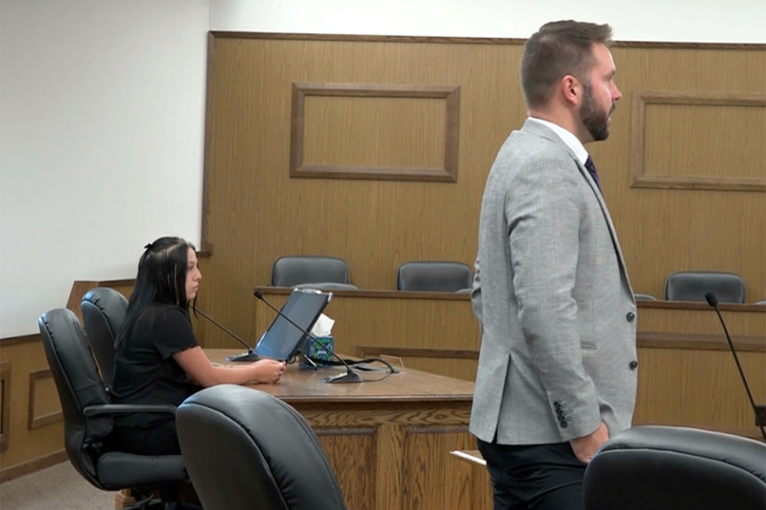 Angel Newberry (left) and Bingham County Prosecutor Ryan Jolley, during the hearing. | Kaitlyn Hart, EastIdahoNews.com