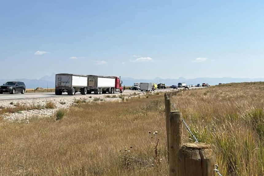 Traffic backed up after the crash near Newdale.| Courtesy Brandon Collins