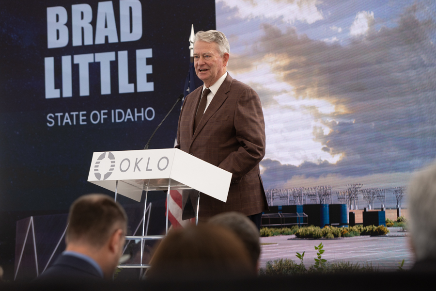 Idaho Gov. Brad Little speaking on how the Aurora Powerhouse plant will usher in a new era of nuclear power in Idaho. | Daniel V. Ramirez, EastIdahoNews.com