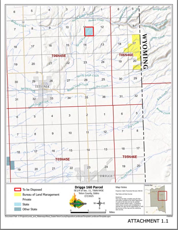 This map from the Idaho Department of Lands shows the location of 160 acres of state endowment land near Driggs that is set to be auctioned off to the highest bidder. | Courtesy Idaho Department of Lands