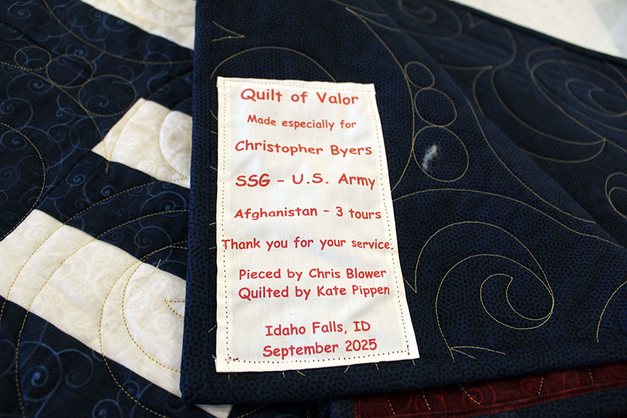 A Quilt of Valor given to the Byers family by Chris Blower and Kate Pippen. | Kaitlyn Hart, EastIdahoNews.com.