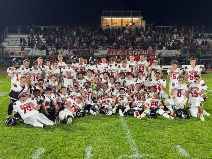Hillcrest players celebrate their Civil War win over Bonneville. | Courtesy Terry Thomson