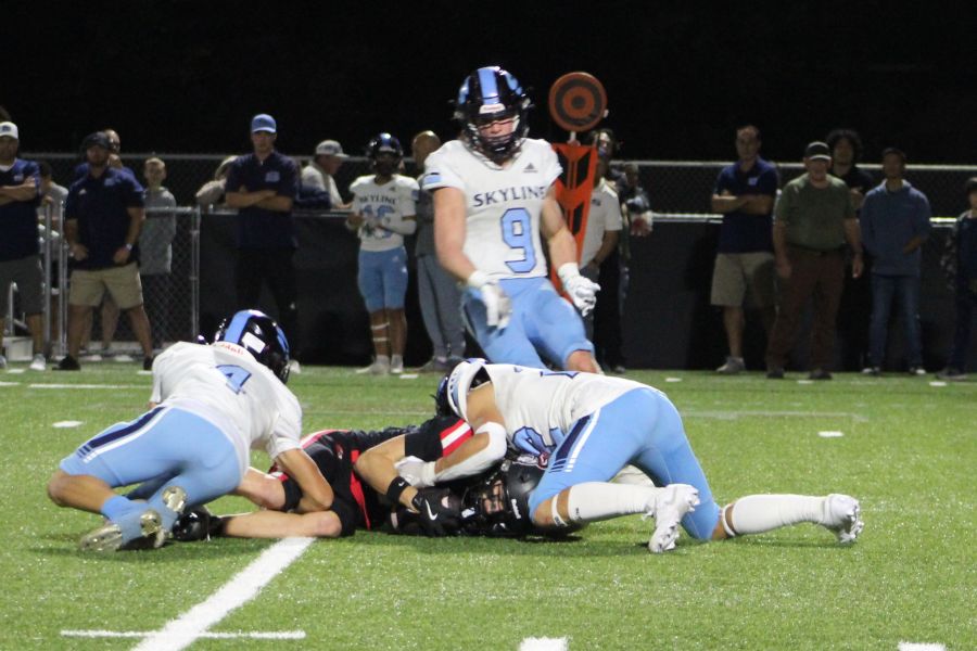 Skyline's defense comes up with a big play during Friday's game against Hillcrest. | Allan Steele, EastIdahoSports.