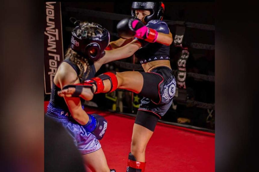 Kiysah Perrenoud, 12, with Team Lionheart MMA during a recent kickboxing fight. | Courtesy Weston Barnes
