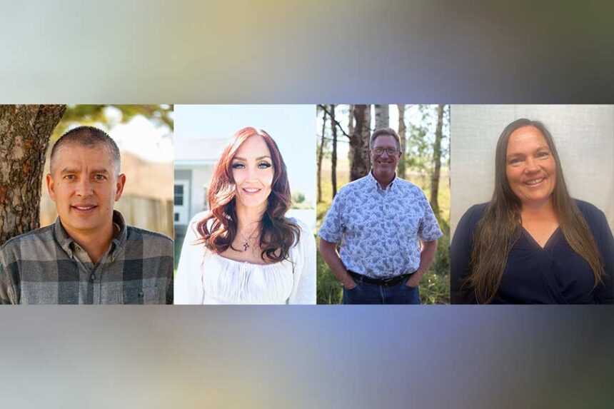 Alex Espinoza, left, Aliza King, second from left, Kevin Bradshaw, second from right, and Melanie Allen are the candidates for Rigby City Council | Courtesy photos
