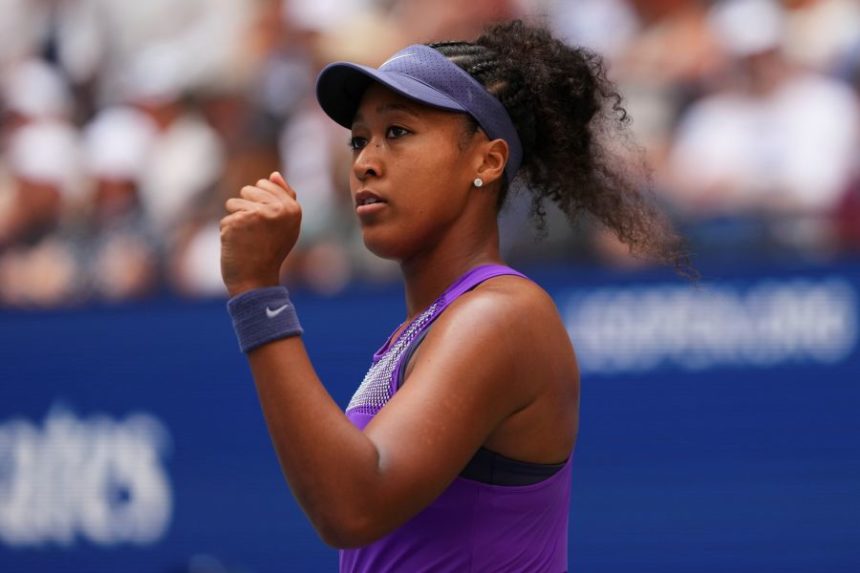 Naomi Osaka, of Japan, reacts during a match against Coco Gauff, of the United States, in the fourth round of the US Open tennis championships, Monday, Sept. 1, 2025, in New York. (AP Photo/Kirsty Wigglesworth)