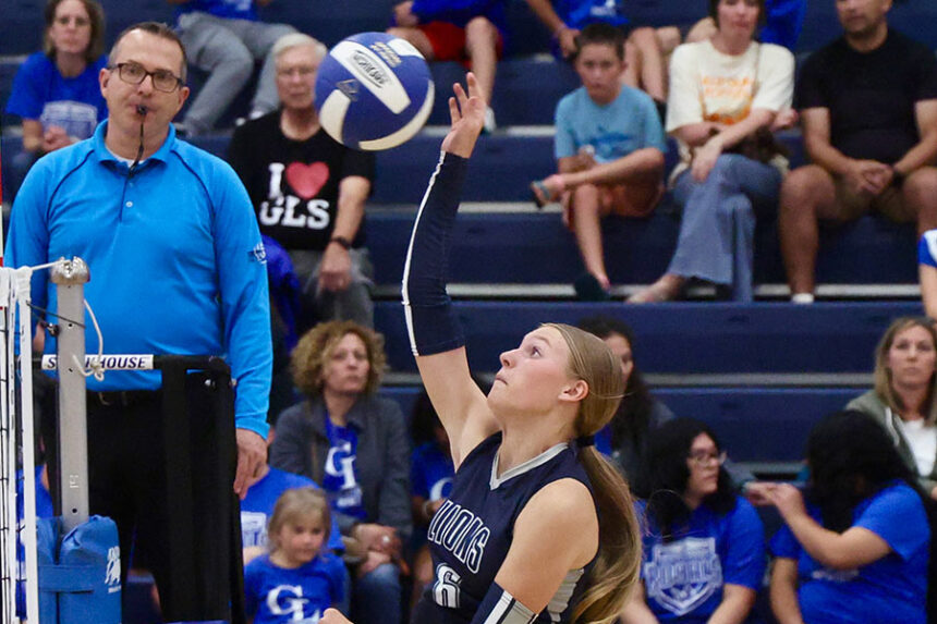 Lighthouse Crhistian's Reese Franklin gets the kill at Grace Lutheran