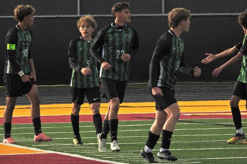 Blackfoot celebrates the game's first and only goal from Daniel Olivarez (5) in a 1-0 win over Pocatello