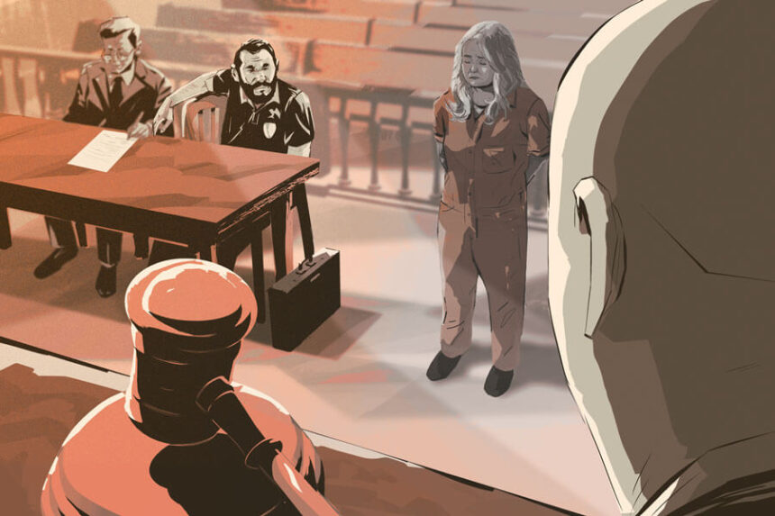 female prisoner in court