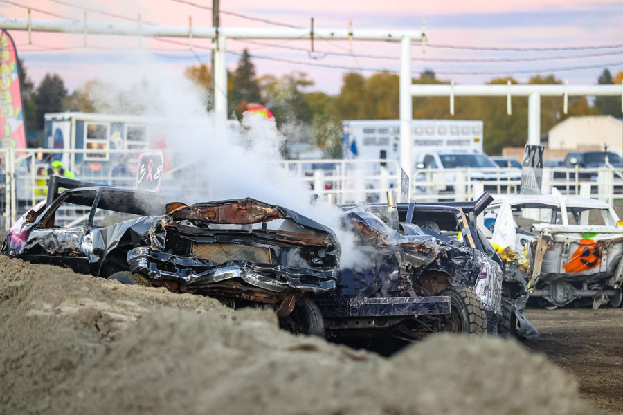 Kolby Watson (388) and Adam Bell (23) get tangled together during the Limited Weld class at the 2025 Fall Brawl at the Fremont County Fairgrounds.
