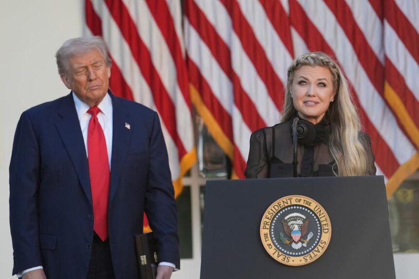 Erika Kirk speaks after President Donald Trump posthumously awarded the Presidential Medal of Freedom to Charlie Kirk in the Rose Garden of the White House, Tuesday, Oct. 14, 2025, in Washington. | Alex Brandon, Associated Press