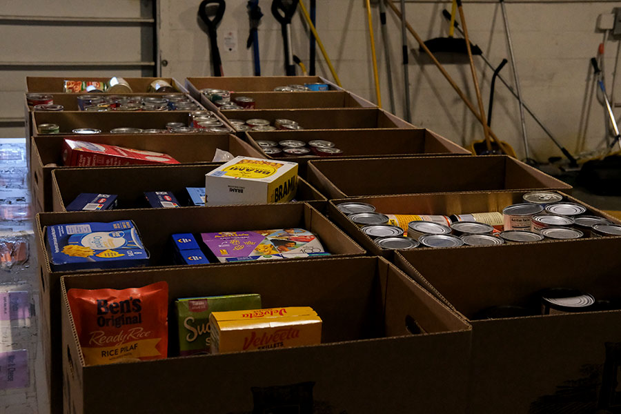 Sorted boxes of food at the Idaho Falls Community Food Basket
