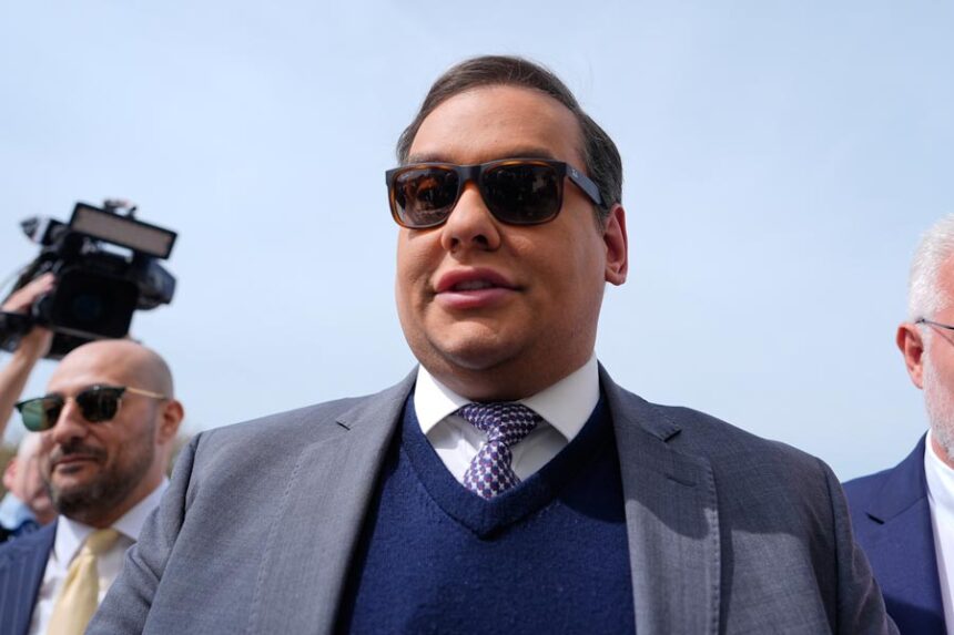 Former U.S. Rep. George Santos arrives at federal court for sentencing, April 25, 2025, in Central Islip, N.Y. | Julia Demaree Nikhinson, Associated Press