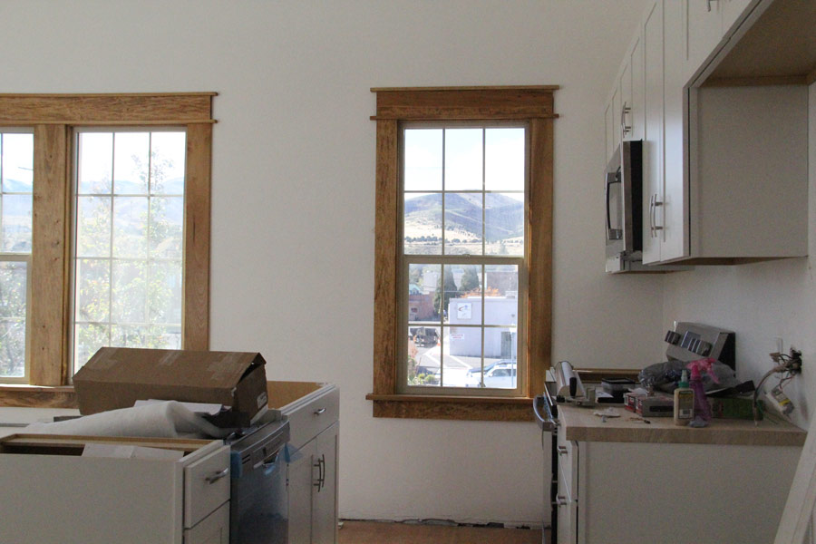The kitchen in an unfinished Station Square apartment.