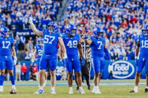 BYU’s Keanu Tanuvasa celebrates a defensive stop during Saturday’s game against Utah. | Tyler Staten for KSL.com.