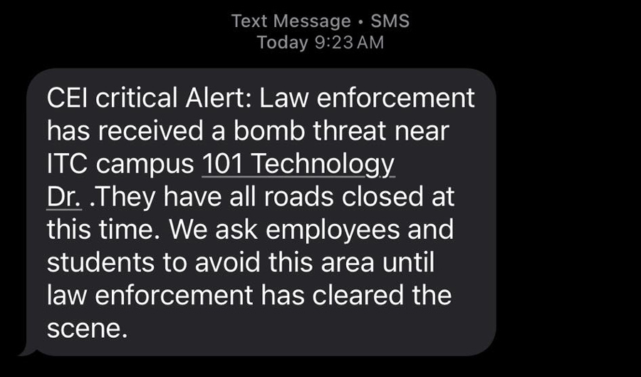 The alert about the reported bomb threat. | Facebook
