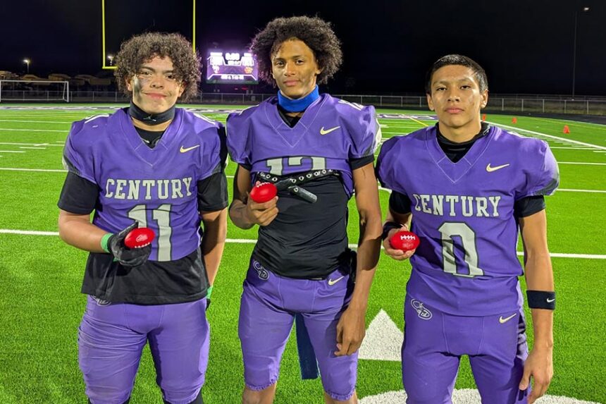 Century football from left Tito Villano, Justus Mangum, Adrian Gonzalez