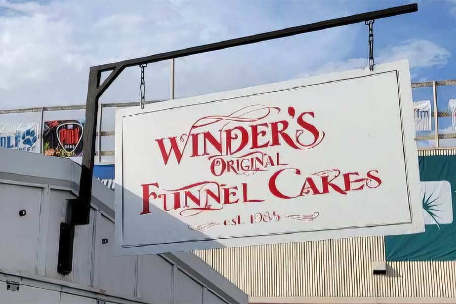 Photo of sign for Winder's Funnel Cakes taken from Facebook