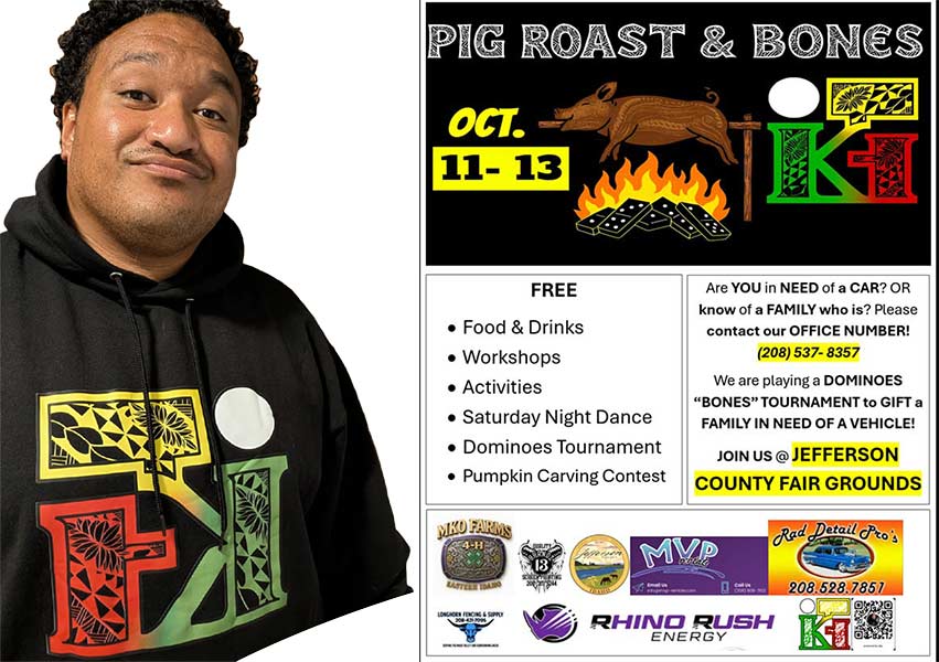 Siona Kaloa, left, and his company is hosting a three-day Pig Roast and Bones event at the Jefferson County Fairgrounds in Rigby. A list of activities is in the flyer above. | Courtesy Sione Kaloa