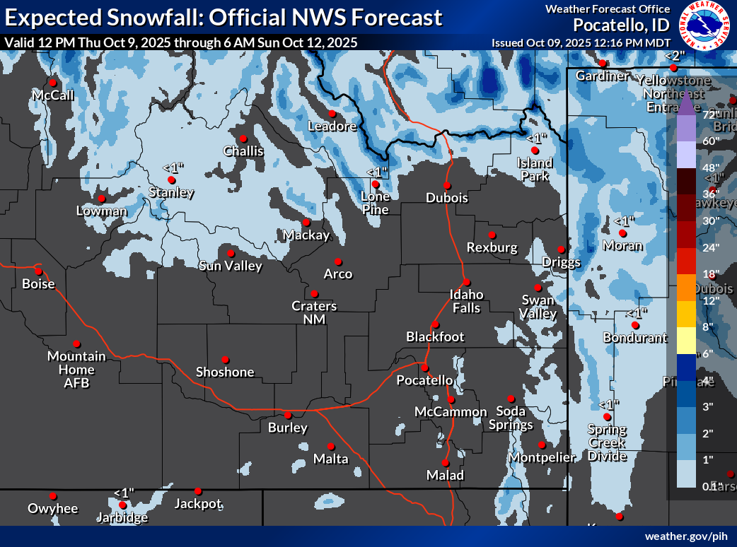 Expected snowfall for this weekend in Eastern Idaho | Courtesy National Weather Service