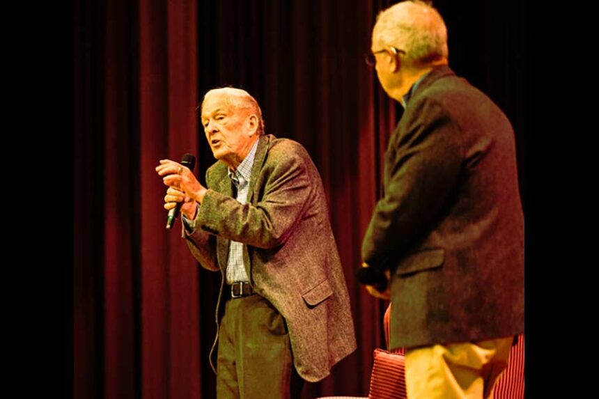 Former Idaho Congressman Richard Stallings speaks at one of a series of townhalls he held in 2025 with fellow former Idaho Congressman Larry LaRocco. (Photo courtesy of Larry LaRocco)