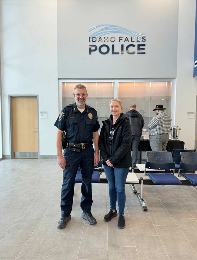 Stephanie Taylor-Thompson, right, with Idaho Falls Police Chief Bryce Johnson during a tour of the new police complex last year. | Courtesy Stephanie Taylor-Thompson