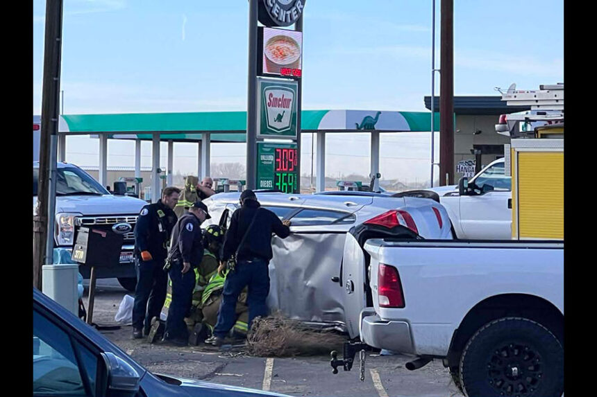 Two SUV's collided at the intersection of Yellowstone Highway and Hitt Road, causing one to flip on it's side. | Tony Blakeslee, EastIdahoNews.com