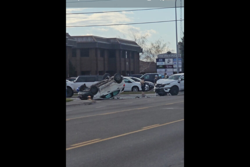 An SUV on it's roof after a T-bone crash on 17th Street and Hoopes Avenue Friday afternoon | Courtesy photo