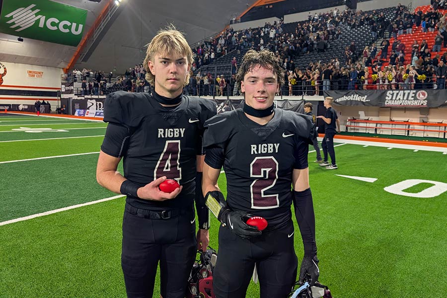 RIgby Jake Flowers (4) and Cannon Korth (2) Game Balls