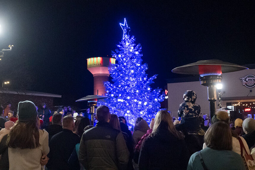 As part of Idaho Falls Downtown Development, it's annual Tree Lighting celebration, the Idaho Falls' new water tower was also themed in holiday colors. | Daniel V. Ramirez, EastIdahoNews.com