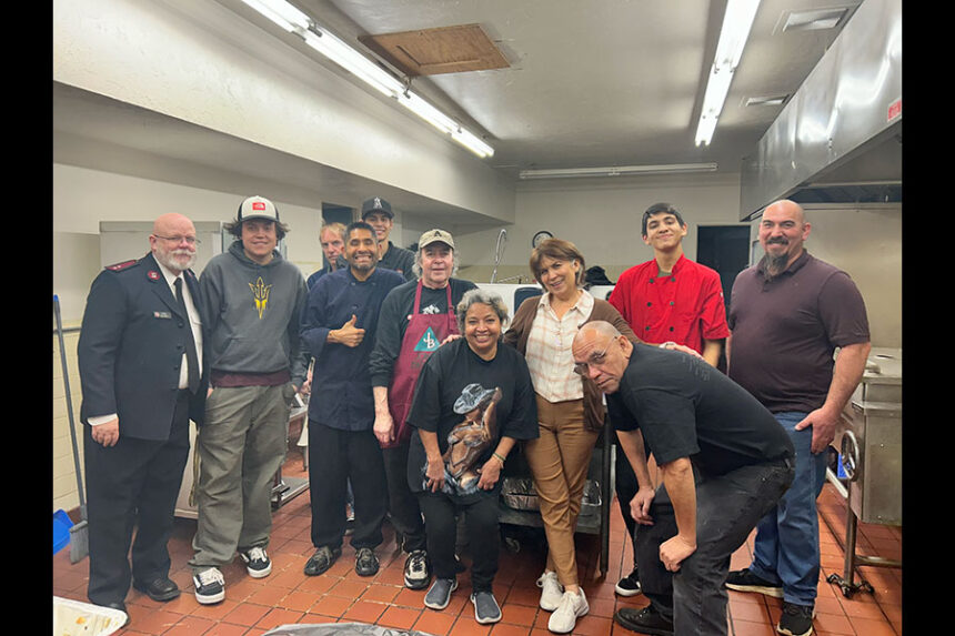 Juan Contreras and his volunteers, along with Idaho Falls Mayor Rebecca Casper, at the Salvation Army Thanksgiving Dinner in 2024. | Courtesy Juan Contreras