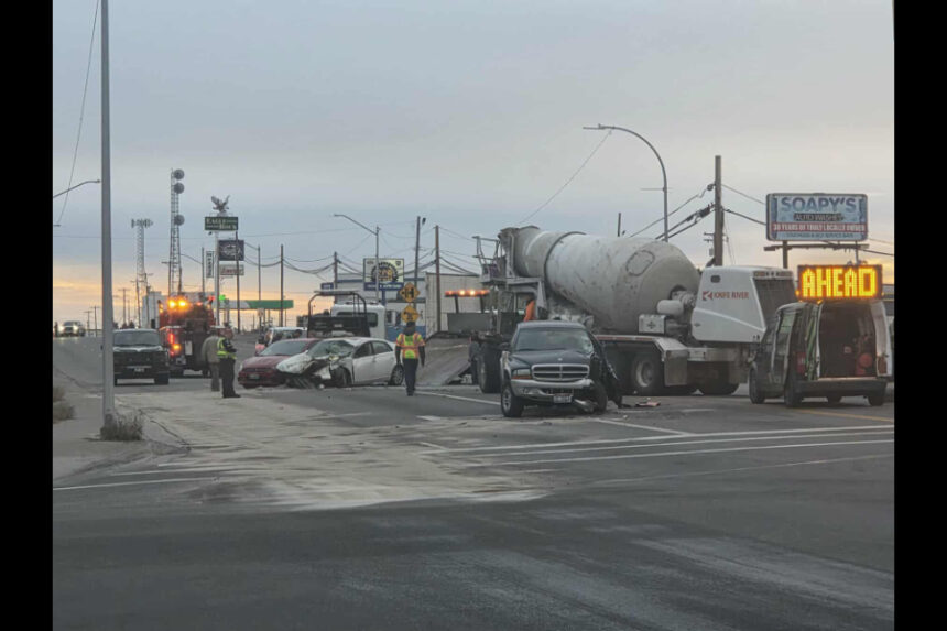 Crews working to clean up the scene of a multi-vehicle crash on Yellowstone Highway in Idaho Falls. | Amy Sunderland, EastIdahoNews.com