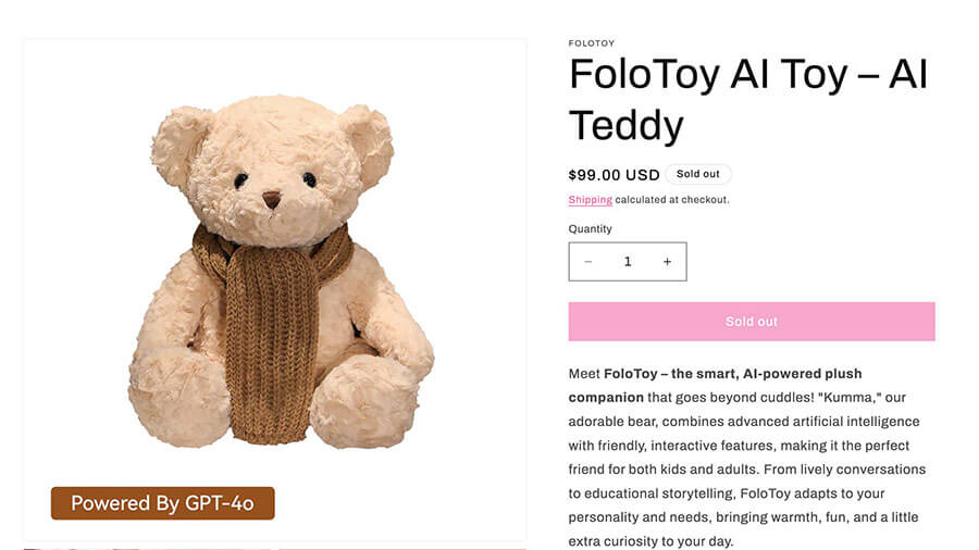 listing for AI-powered teddy bear