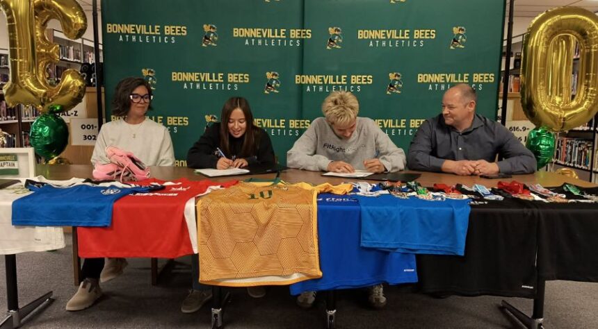 Bonneville's Isley and Aidan Huffman signed letters of intent this week. | Courtesy photo.