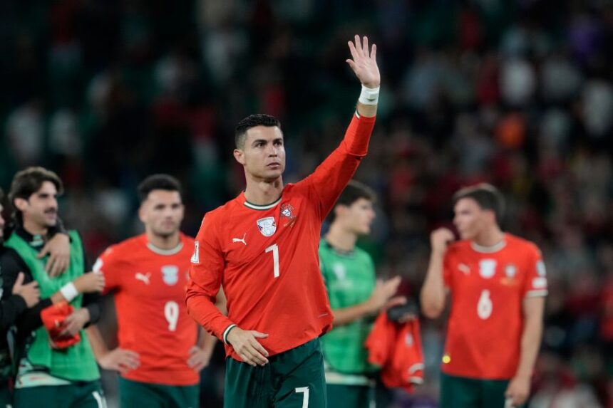Portugal's Cristiano Ronaldo walks off the pitch after a World Cup 2026 group F qualifying soccer match between Portugal and Hungary in Lisbon, Tuesday, Oct. 14, 2025. (AP Photo/Armando Franca)