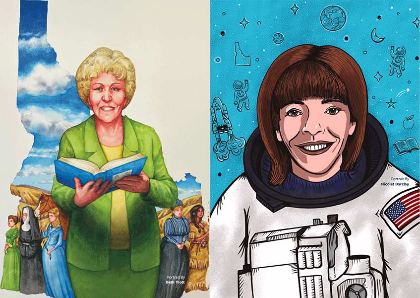 Depictions of Betty Penson-Ward, left, and Barbara Morgan. Penson-Ward is a former Idaho Statesman reporter and writer. Morgan is a teacher from McCall who became the world's first teacher to teach students while orbiting the earth. | Courtesy Kara Jackson