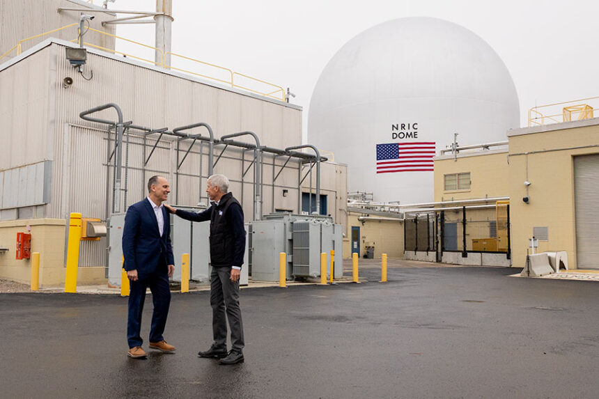 U.S. Department of Energy Secretary Chris Wright talking with Idaho National Labooratory John Wagner outside of the Demonstration of Microreactor Experiments Monday morning. | Daniel V. Ramirez, EastIdahoNews.com