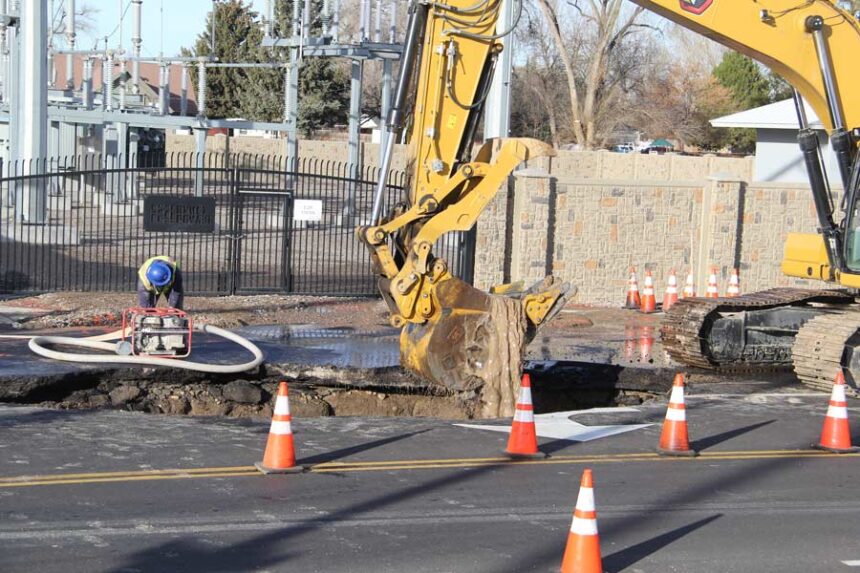 A water main line breakage on Pole Line Road.
