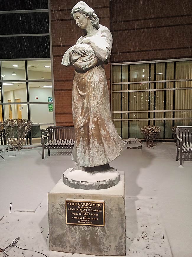 'The Caregiver' statue at Madison Memorial Hospital in Rexburg