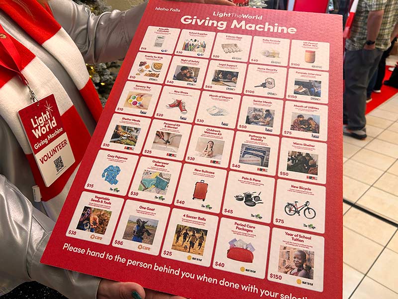 A poster showing what items are available at the Giving Machine. | Rett Nelson, EastIdahoNews.com