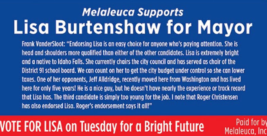 Melaleuca's ad, endorsing Lisa Burtenshaw. | Instagram